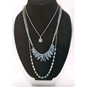 Torrid Silver-Tone Moonstone Chalcedony 3 Layered Necklace 30"‎ Long Pretty!